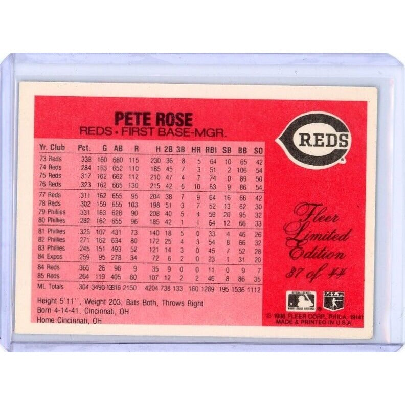 1986 Cincinnati Reds Pete Rose Fleer Limited Edition #37