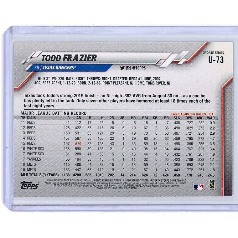 2020 Texas Rangers Todd Frazier Topps Update #U-73