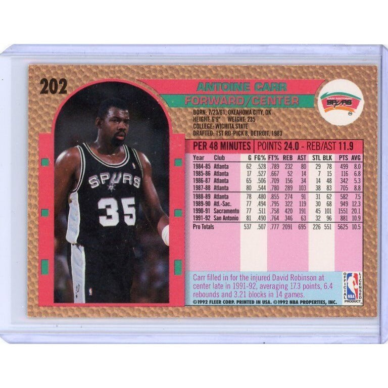 1992-93 San Antonio Spurs  Antoine Carr Fleer #202