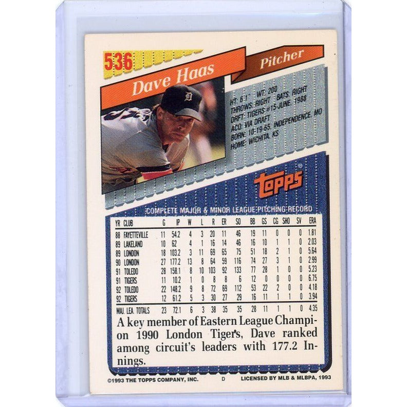 1993 Detroit Tigers Dave Haas Topps #536