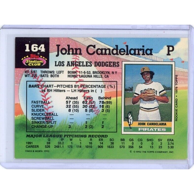 1992 Los Angeles Dodgers John Candelaria Topps Stadium Club #164