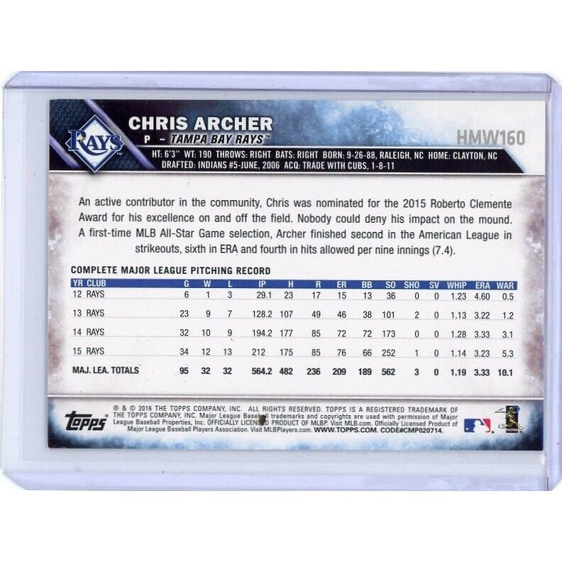 2016 Tampa Bay Chris Archer Topps Holiday #HMW160