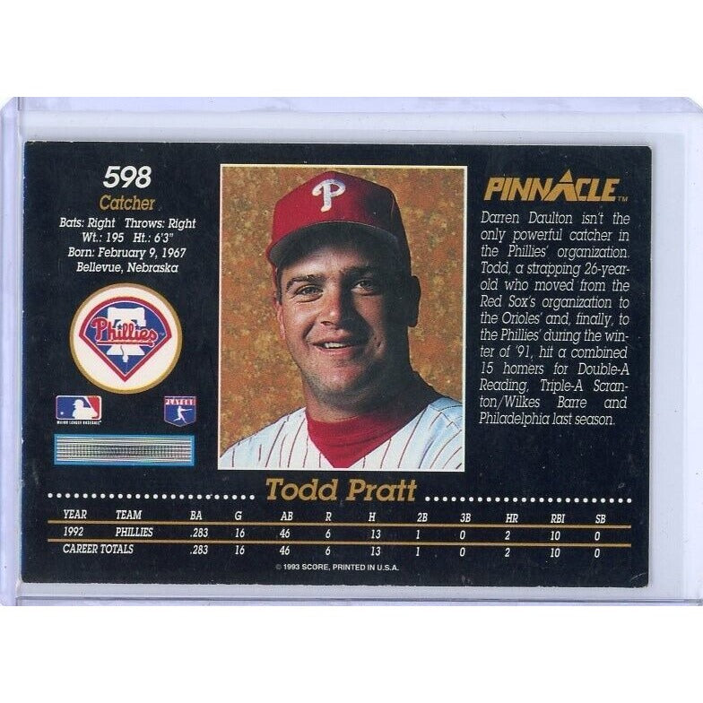 1993 Philadelphia Phillies Todd Pratt Pinnacle #598