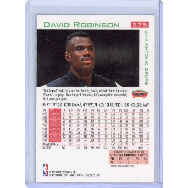 1997-98 San Antonio Spurs David Robinson Fleer #275 David Robinson