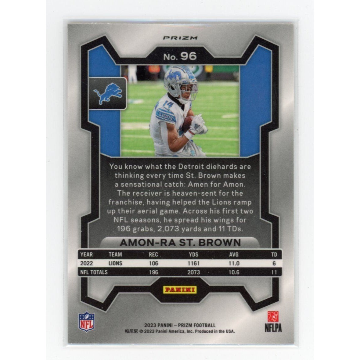 2023 Amon-Ra St. Brown Panini Prizm #96 (Red, White, Blue)