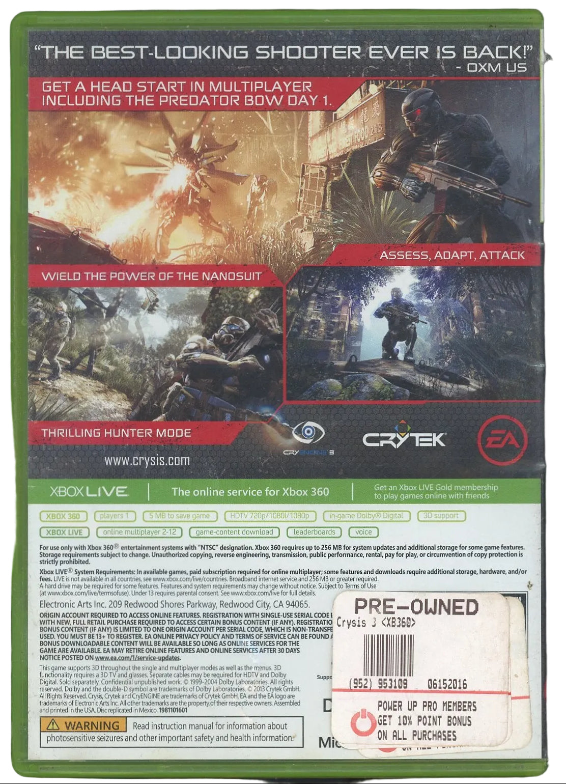 XBOX 360: Crysis 3: Hunter Edition-(CIB)
