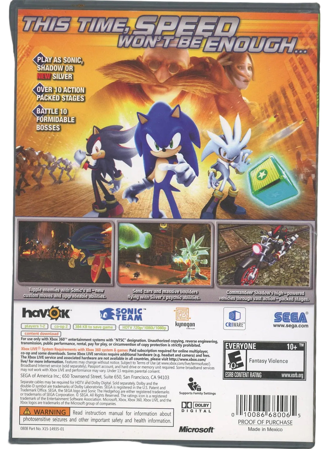 XBOX 360: Sonic: The Hedgehog-(CIB)