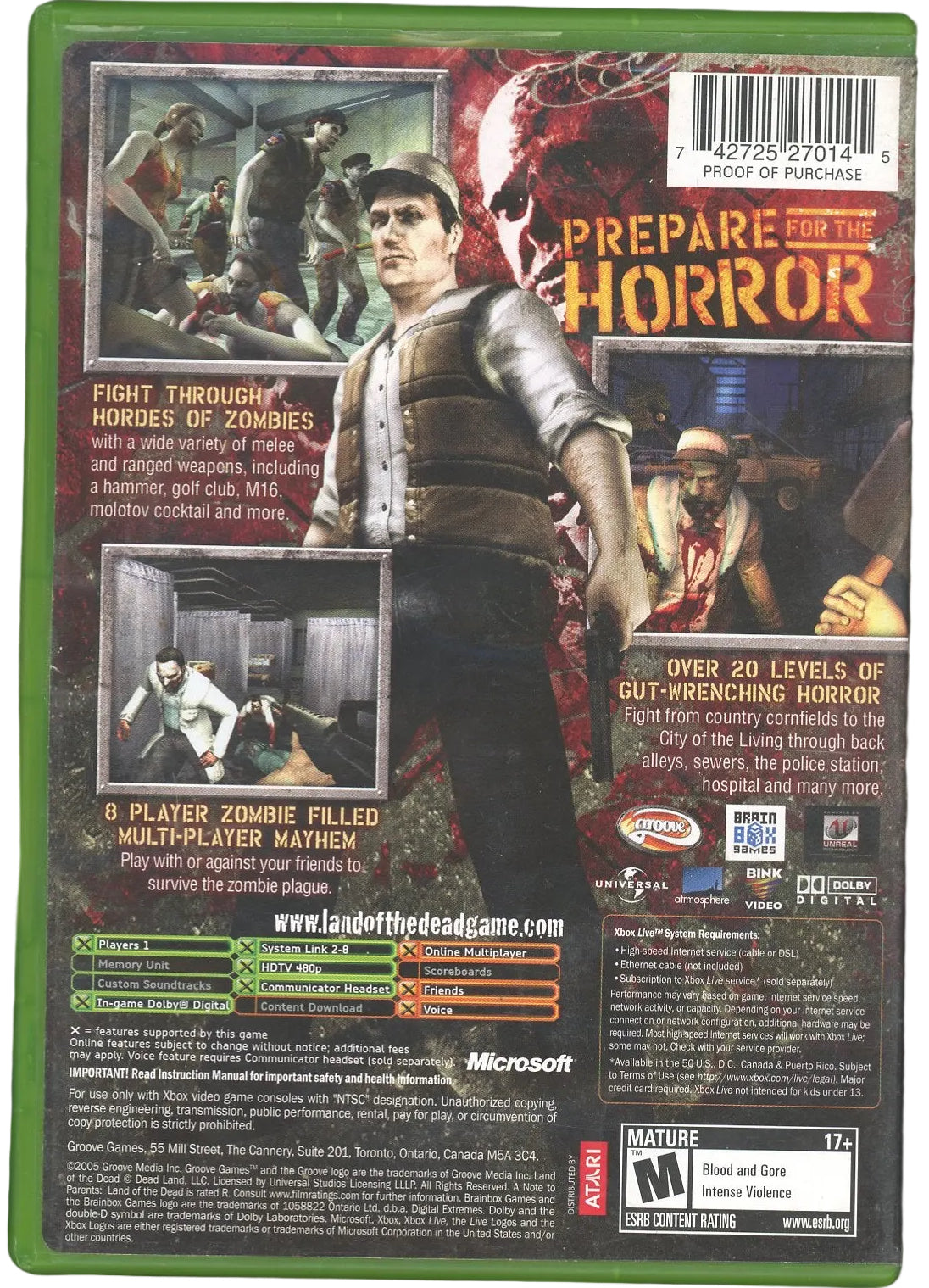 XBOX: Land of the Dead: Road to Fiddler's Green-(CIB)
