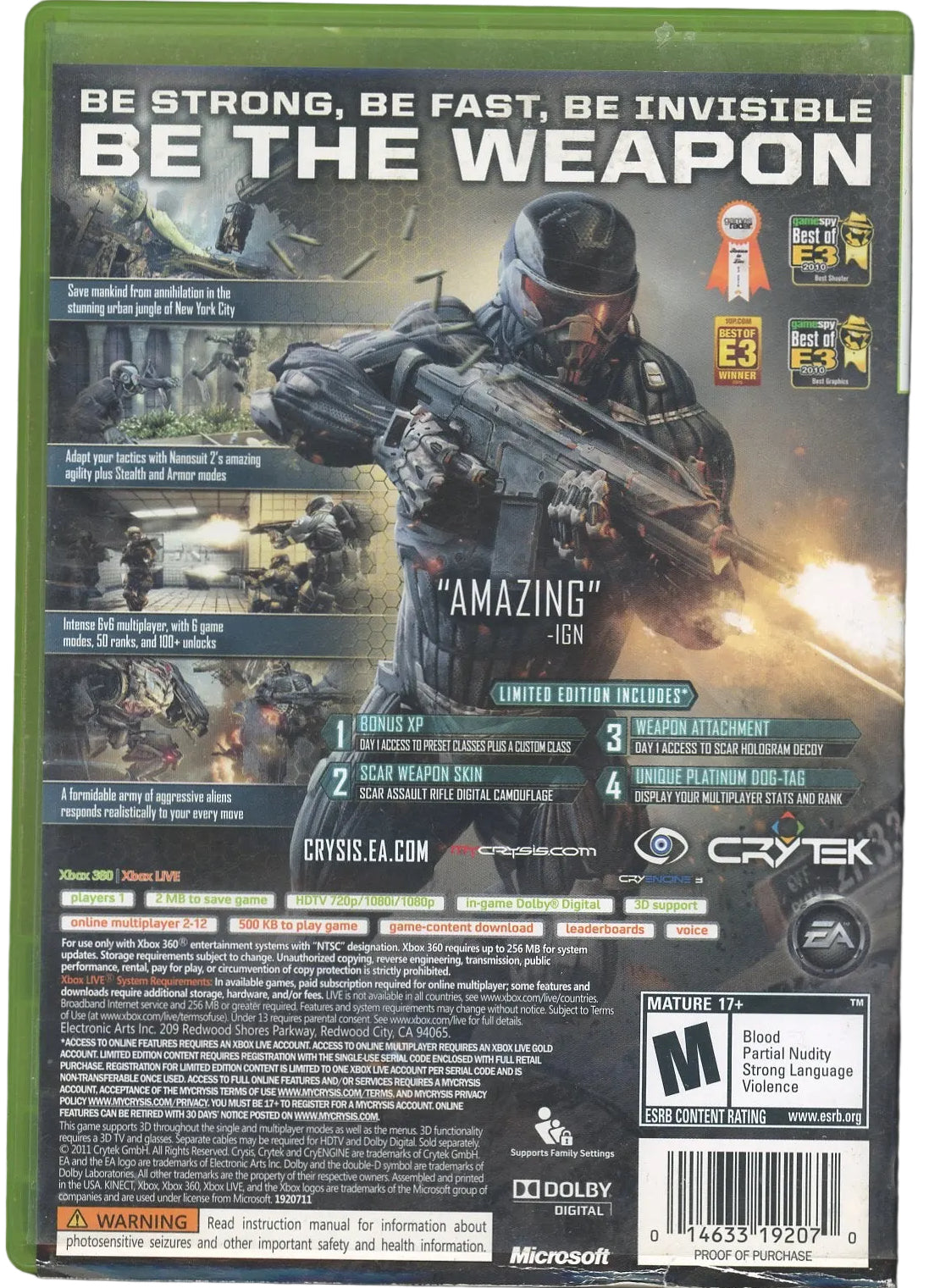 XBOX 360: Crisis 2: Limited Edition-(CIB)