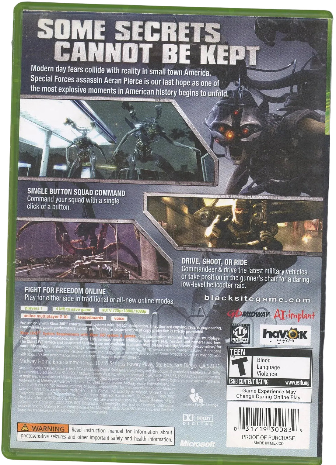 XBOX 360: Blacksite: Area 51-(CIB)