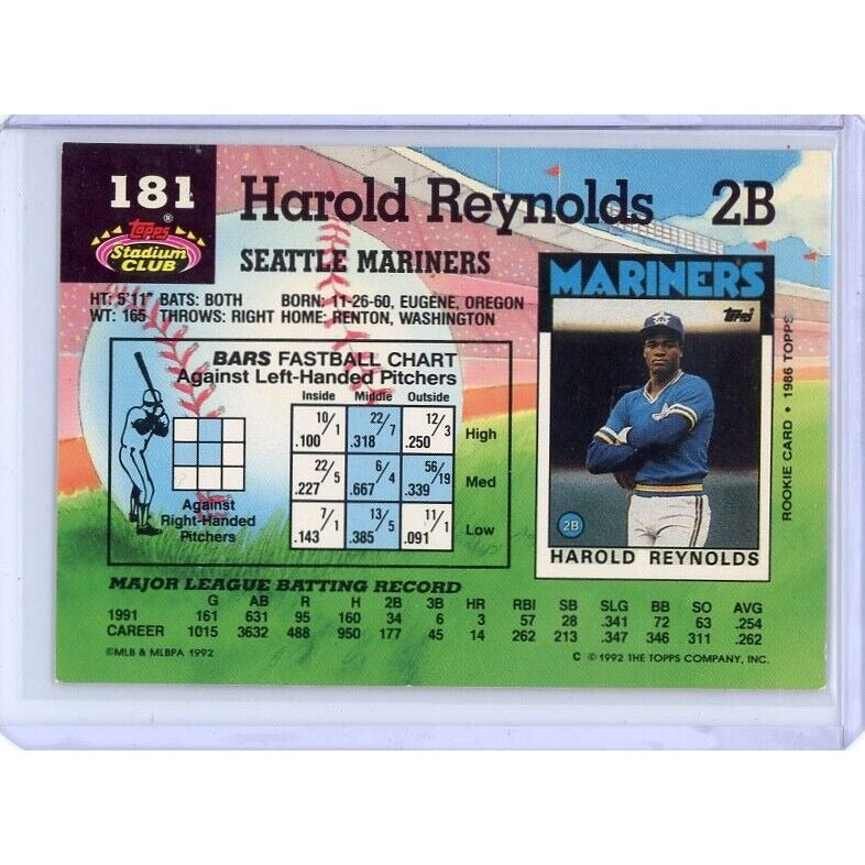 1992 Seattle Mariners Harold Reynolds Topps Stadium Club #181b