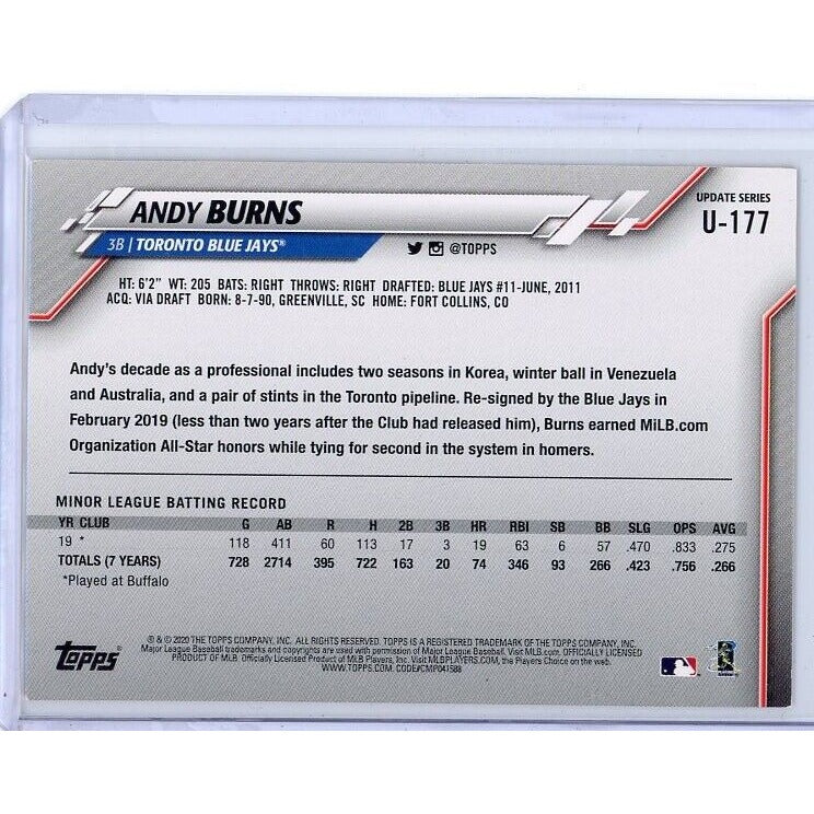 2020 Toronto Blue Jays Andy Burns Topps Update #U-177
