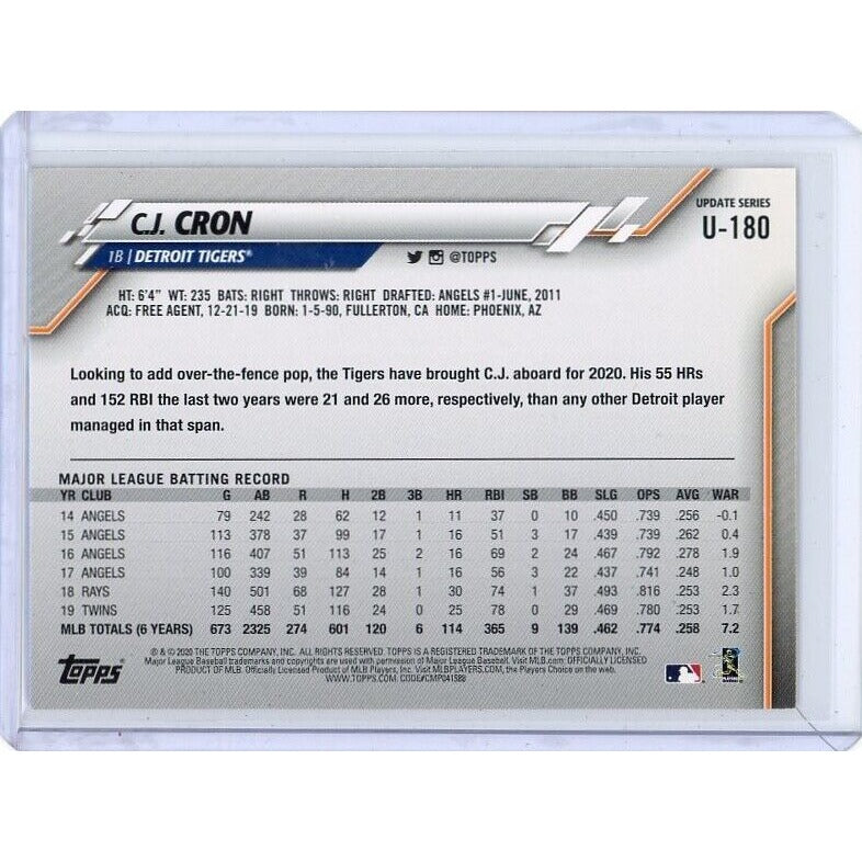 2020 Detroit Tigers C.J. Cron Topps Update #U-180