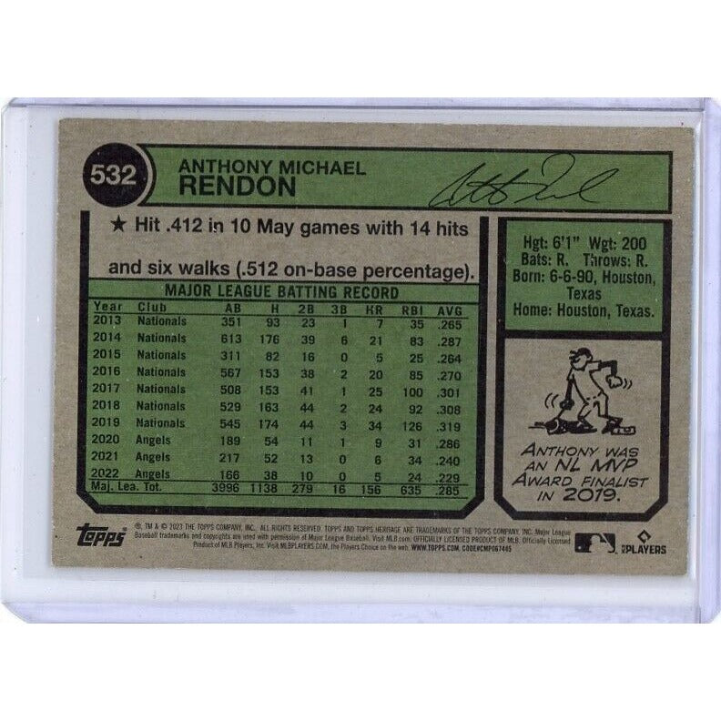 2023 Los Angeles Angels Anthony Rendon Topps Heritage #532