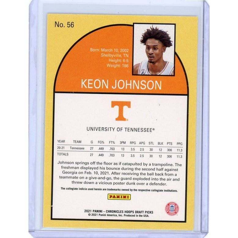 2021 University of Tennessee Keon Johnson Panini Chronicles Draft Picks #56