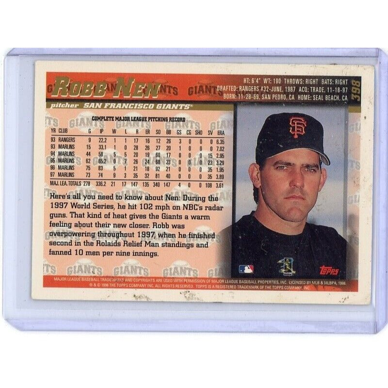 1998 San Francisco Giants Robb Nen Topps #398