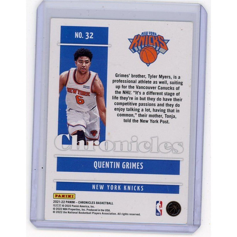 2021-22 New York Knicks Quentin Grimes Panini Chronicles #32 RC