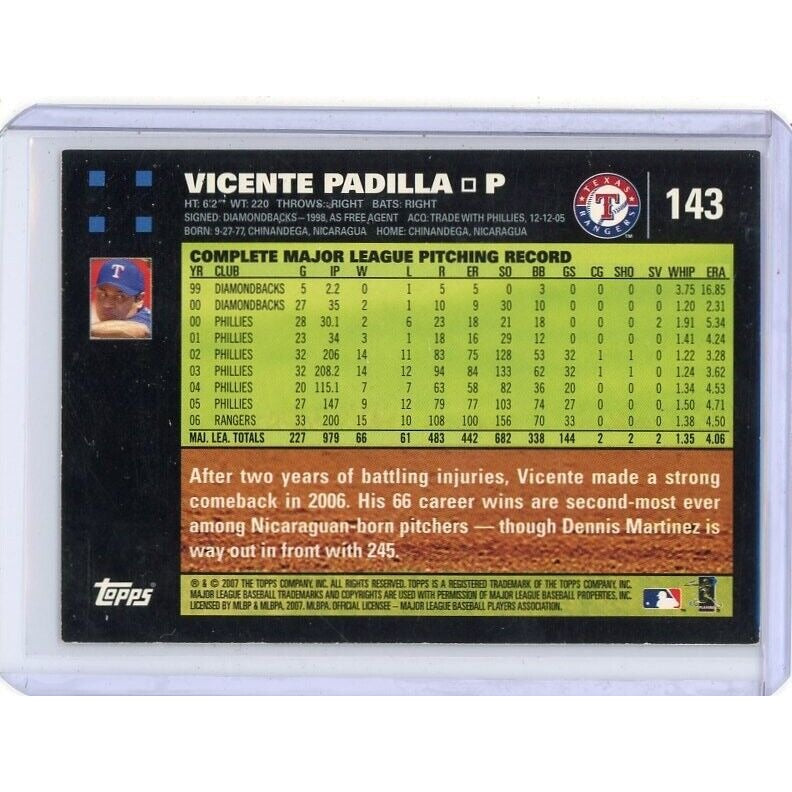 2007 Texas Rangers Vicente Padilla Topps Red Black  #143