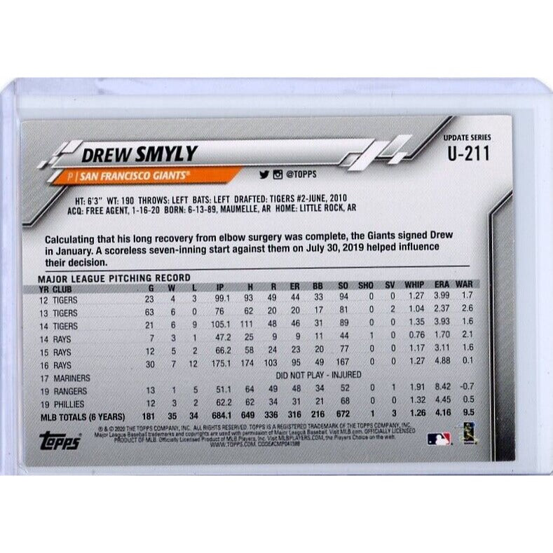 2020 San Francisco Giants Drew Smyly Topps Update #U-211