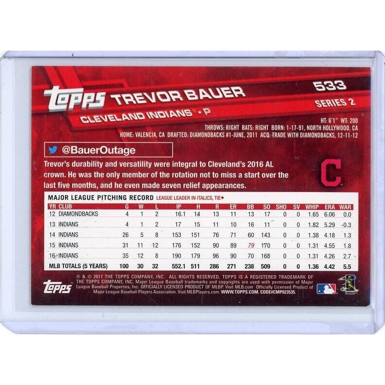 2017 Cleveland Indians Trevor Bauer Topps All-Star Game 2017 #533