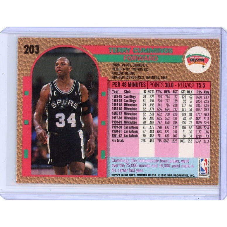 1992-93 San Antonio Spurs Terry Cummings Fleer #203