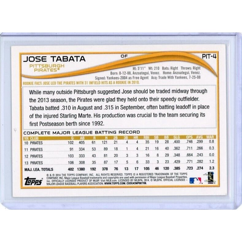 2014 Topps Pittsburgh Pirates #PIT-4 Jose Tabata