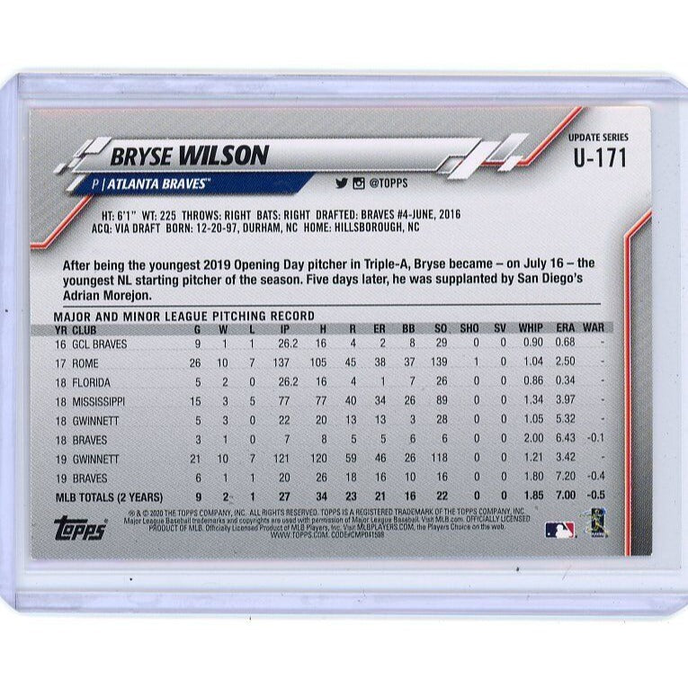 2020 Atlanta Braves Bryse Wilson Topps Update #U-171