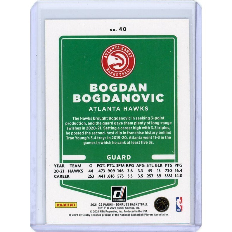 2021-22 Atlanta Hawks Bogdan Bogdanovic Donruss #40