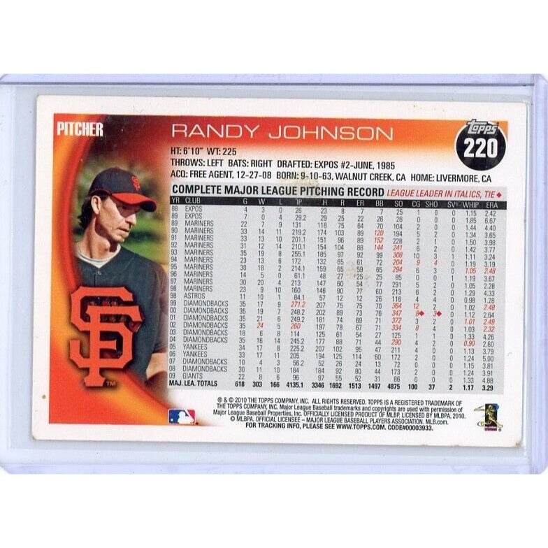 2010 San Francisco Giants Randy Johnson Topps #220