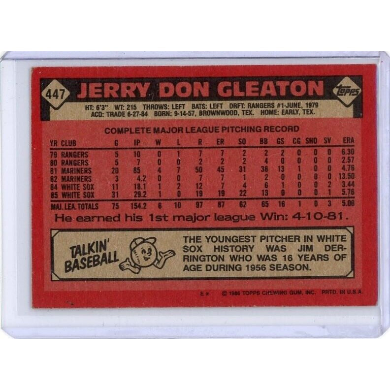 1986 Chicago White Sox Jerry Don Gleaton Topps #447