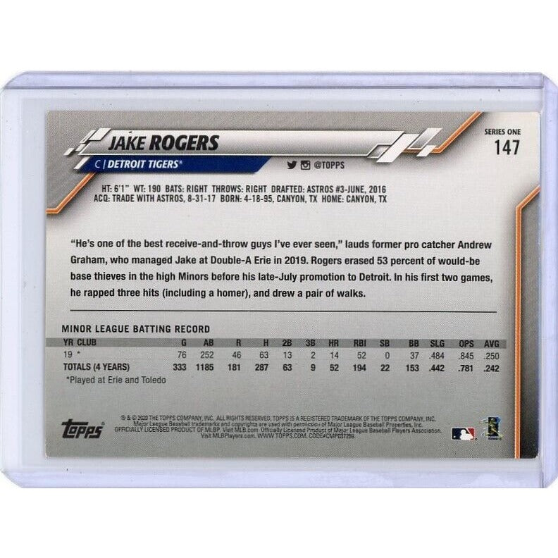 2020 Detroit Tigers Jake Rogers Topps #147