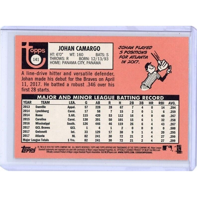 2018 Atlanta Braves Johan Camargo Topps Heritage #141