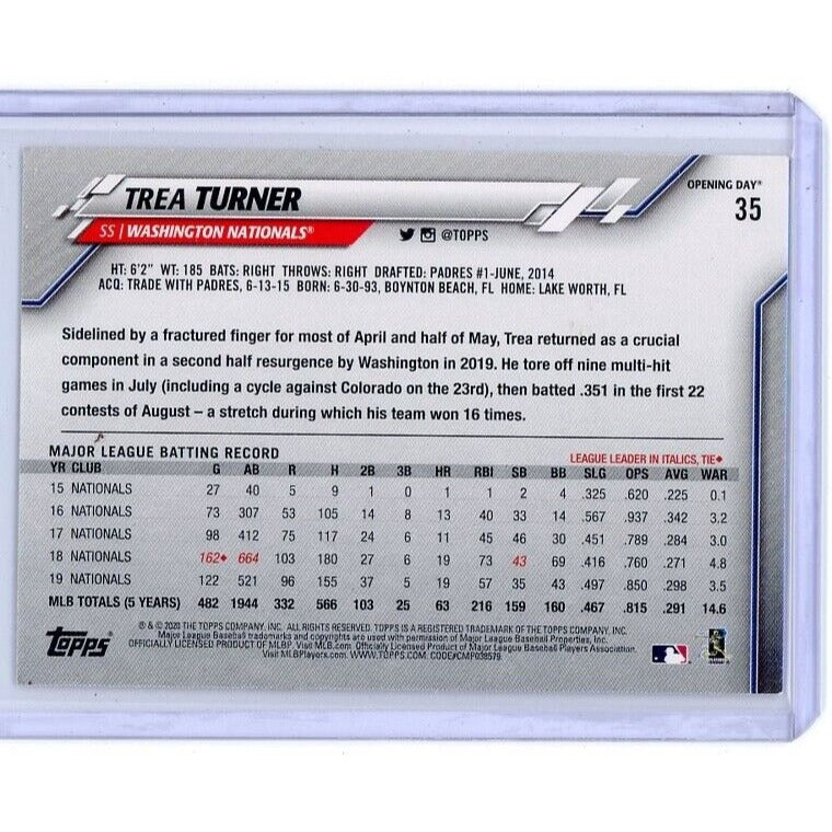 2020 Washington Nationals Trea Turner Topps Opening Day #35