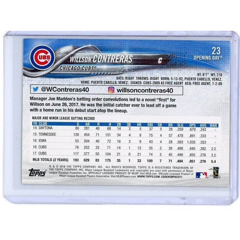 2018 Chicago Cubs Wilson Contreras Topps Opening Day #23