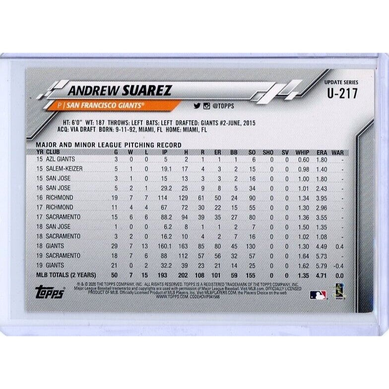 2020 San Francisco Giants Andrew Suarez Topps Update #U-217