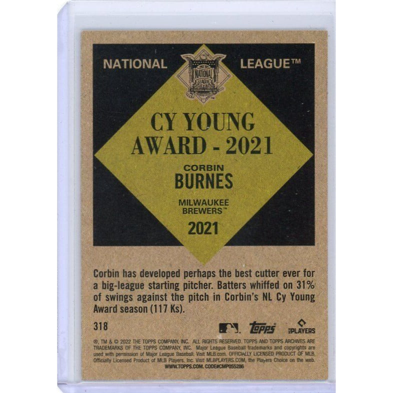 2022 Milwaukee Brewers Corbin Burnes Topps Archives #318