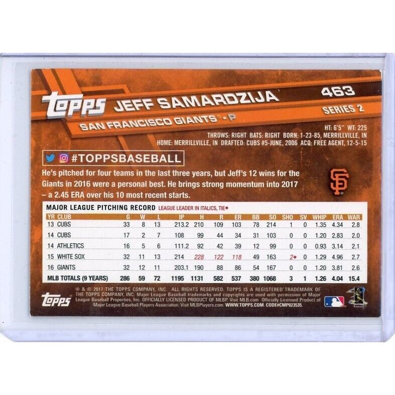 2017 San Francisco Giants Jeff Samardzija Topps #SF-4