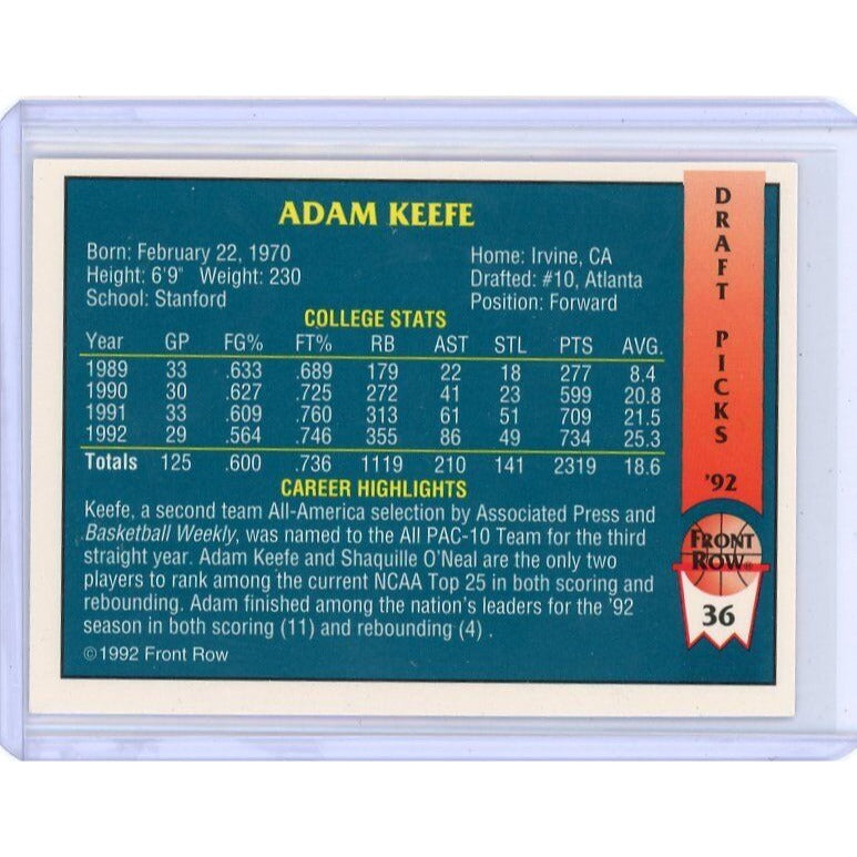 1992 Atlanta Hawks Adam Keefe Front Row Draft Picks #36