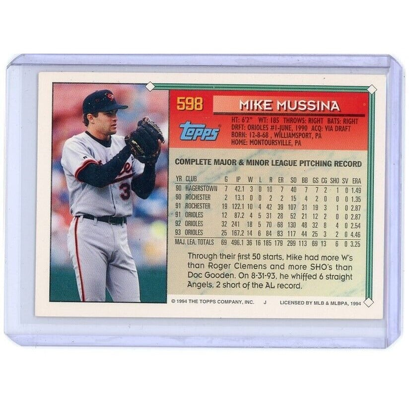 1994 Baltimore Orioles Mike Mussina Topps #598