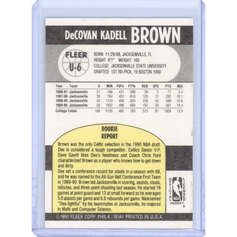 1990-91 Boston Celtics Dee Brown Fleer Update #U-6