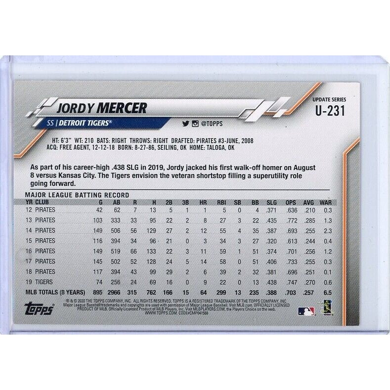 2020 Detroit Tigers Jordy Mercer Topps Update #U-231