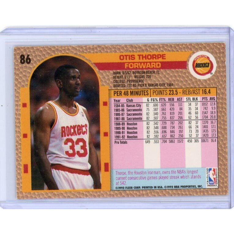 1992-93 Houston Rockets Otis Thorpe Fleer #86