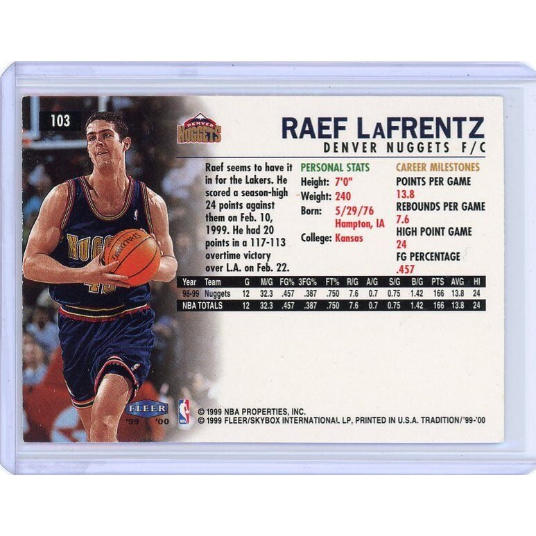 1999-00 Denver Nuggets Raef LaFrentz Fleer Tradition #103